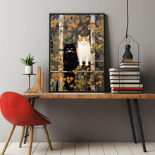 Cats on a Fence Painting Poster - Whimsical Cats and Tree Wall Art | Perfect for Cat Enthusiasts