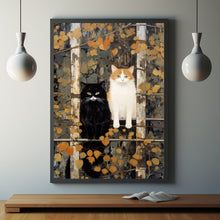 Cats on a Fence Painting Poster - Whimsical Cats and Tree Wall Art | Perfect for Cat Enthusiasts