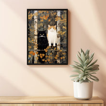 Cats on a Fence Painting Poster - Whimsical Cats and Tree Wall Art | Perfect for Cat Enthusiasts