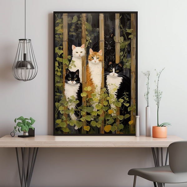 Cats on a Fence Painting Poster - Charming Oil Painting Artwork | Perfect for Cat Lovers