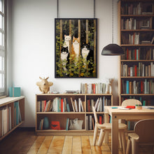 Cats on a Fence Painting Poster - Charming Oil Painting Artwork | Perfect for Cat Lovers