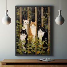 Cats on a Fence Painting Poster - Charming Oil Painting Artwork | Perfect for Cat Lovers