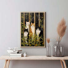 Cats on a Fence Painting Poster - Charming Oil Painting Artwork | Perfect for Cat Lovers