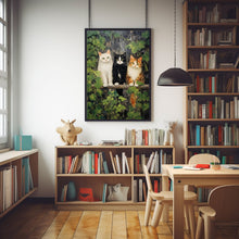 Cats on a Fence Painting Poster - Charming Oil Painting Artwork | Perfect for Cat Lovers