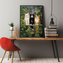 Cats on a Fence Painting Poster - Charming Oil Painting Artwork | Perfect for Cat Lovers