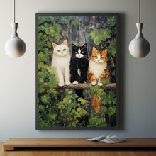 Cats on a Fence Painting Poster - Charming Oil Painting Artwork | Perfect for Cat Lovers