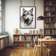 Wolf Oil Painting in Black and White Poster - Striking Wall Art for Wolf Lovers