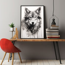 Wolf Oil Painting in Black and White Poster - Striking Wall Art for Wolf Lovers