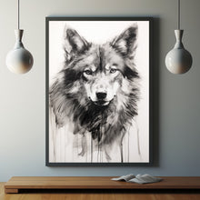 Wolf Oil Painting in Black and White Poster - Striking Wall Art for Wolf Lovers