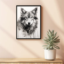 Wolf Oil Painting in Black and White Poster - Striking Wall Art for Wolf Lovers