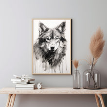 Wolf Oil Painting in Black and White Poster - Striking Wall Art for Wolf Lovers