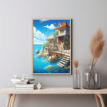 House by the Sea Poster - Tranquil Anime-Inspired Seaside Wall Art