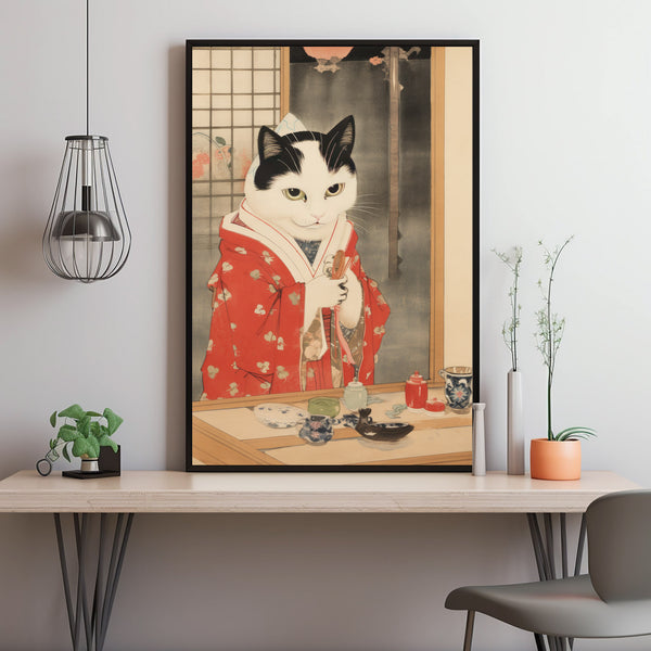 Cat Edo-Style Ukiyo-e Poster - Perfect Japanese Style Wall Art for Cat Lovers