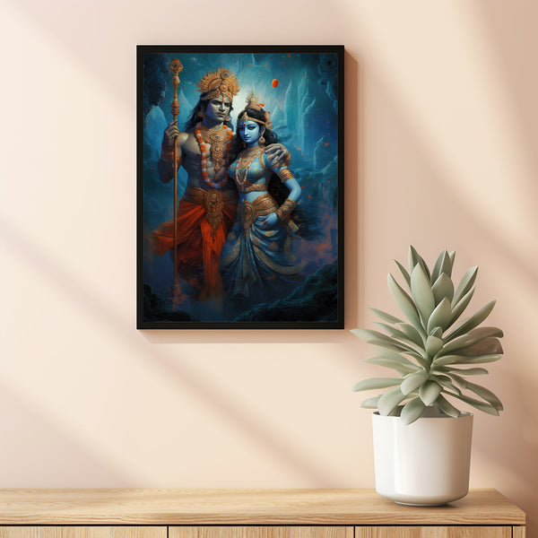 Shiva Shakti Painting Poster - Divine Union Hindu God Art, Goddess Print, Spiritual Shiva and Shakti Wall Art for Home Decor