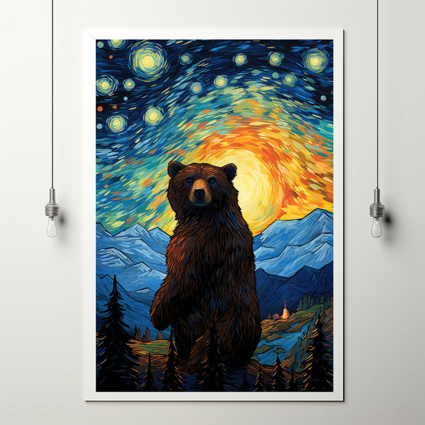 Majestic Bear Oil Painting Poster - Captivating Wildlife Art for Home and Office Decor