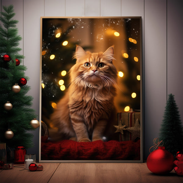 Ginger Cat Refined Poster - Elegant Xmas Decor | Vintage Christmas Holiday Art Print