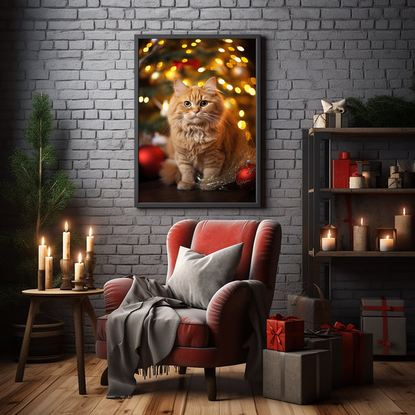 Ginger Cat Refined Poster - Elegant Xmas Decor | Vintage Christmas Holiday Art Print