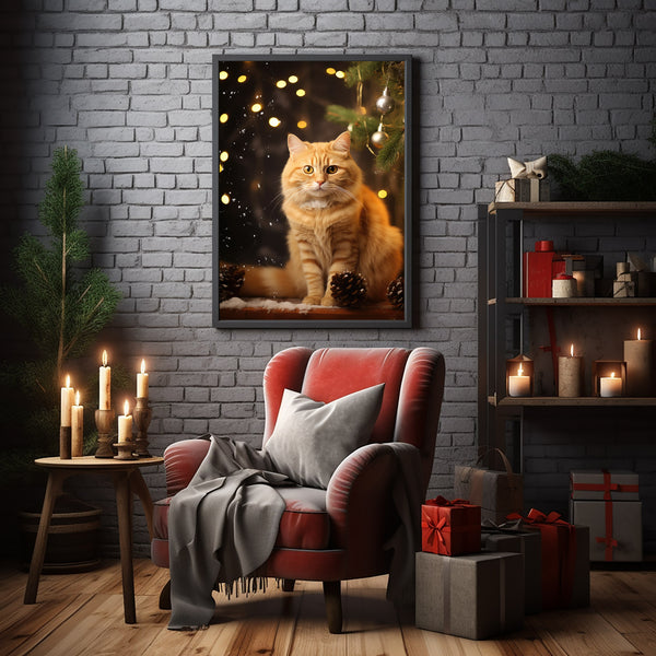 Ginger Cat Refined Poster - Elegant Xmas Decor | Vintage Christmas Holiday Art Print