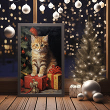 Holiday Cat Oil Painting Poster - Festive Xmas Decor | Classic Vintage Christmas Art Print