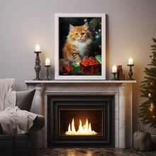 Holiday Cat Oil Painting Poster - Festive Xmas Decor | Classic Vintage Christmas Art Print