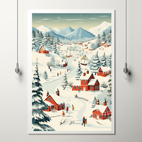 1950s Vintage Christmas Scene Poster - Nostalgic Winter Fun Outdoors - Classic Holiday Wall Art
