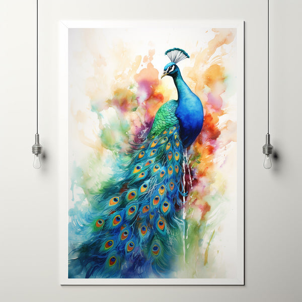 Vibrant Peacock Double Exposure Poster - Majestic Tail Spread in Colorful Artwork - Unique Wall Decor - Gift Idea