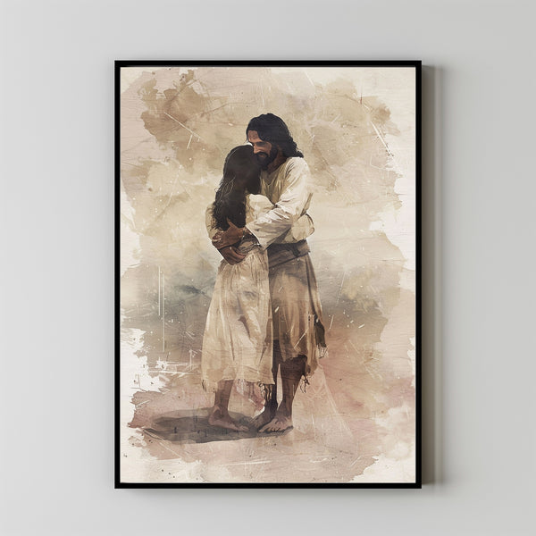 Healing Embrace, Jesus Hugging Girl, Jesus and Woman Art, Christian Painting, Modern Christian Art, Bible Verse Wall Art, Jesus Painting