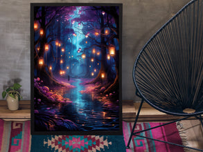 Spiritual Forest Wall Art Print - Enchanted Lanterns Glow & Whispering Trees by the River - Mystical Fantasy Landscape Painting - Serene Living Room Ambiance - Perfect Gift for Dreamers