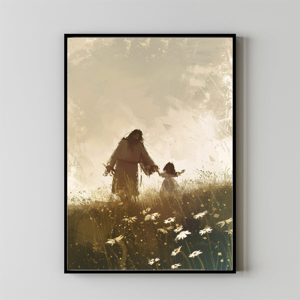 Life With Him, Jesus Christ and Little Girl Walking , Jesus Carrying Girl, Christian Wall Art, Bible Art, Faithful Art, Jesus Painting 1