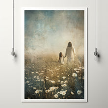 Life With Him, Jesus Christ and Little Girl Walking Throungh field of daise poster , Jesus Carrying Girl, Christian Wall Art, Bible Art, Faithful Art, Jesus Painting 1