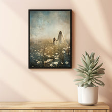 Life With Him, Jesus Christ and Little Girl Walking Throungh field of daise poster , Jesus Carrying Girl, Christian Wall Art, Bible Art, Faithful Art, Jesus Painting 1