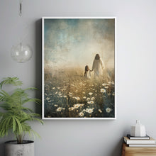 Life With Him, Jesus Christ and Little Girl Walking Throungh field of daise poster , Jesus Carrying Girl, Christian Wall Art, Bible Art, Faithful Art, Jesus Painting 1