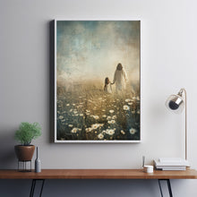 Life With Him, Jesus Christ and Little Girl Walking Throungh field of daise poster , Jesus Carrying Girl, Christian Wall Art, Bible Art, Faithful Art, Jesus Painting 1