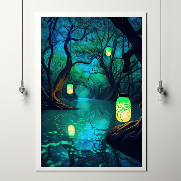 Mystical Dark Forest Poster - Enigmatic Woodland Scene Art Print for Atmospheric Home Decor