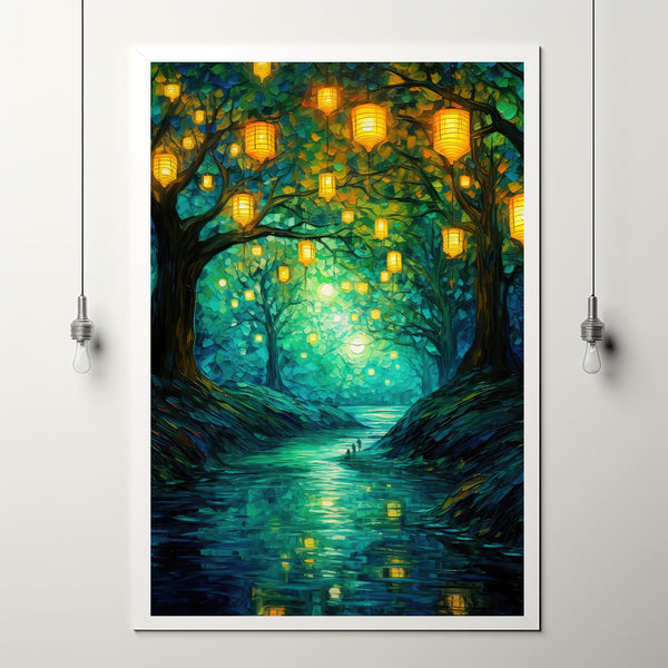 Enchanted Mystical Forest Poster - Oil Painting Style Art Print for Magical and Tranquil Home Decor