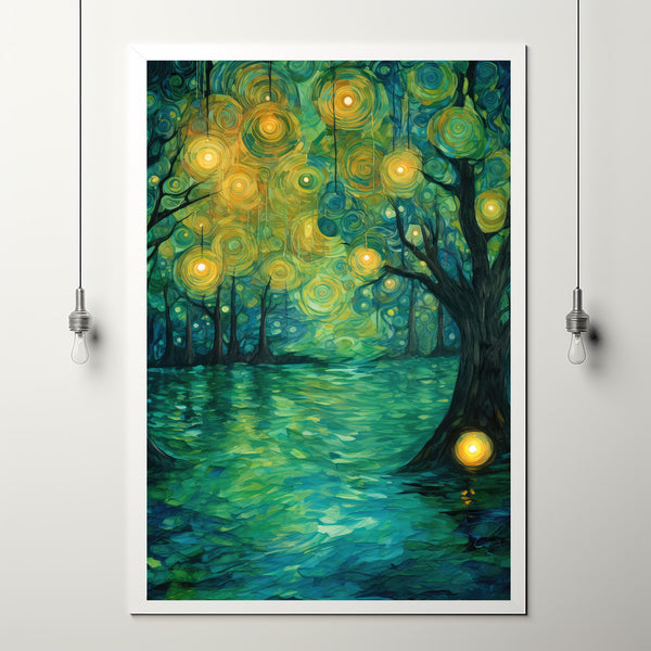 Enchanted Mystical Forest Poster - Oil Painting Style Art Print for Magical and Tranquil Home Decor