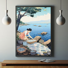 Portrait of Japanese Woman with Fish Poster - Traditional Japanese Art | Elegant Cultural Wall Decor