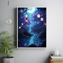 Illuminated Forest Lantern Wall Art - Enchanting Mystical Magical Forest Painting Poster, Dreamy Nature-Inspired Decor