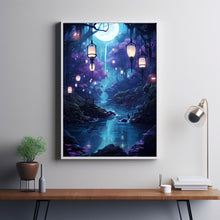 Illuminated Forest Lantern Wall Art - Enchanting Mystical Magical Forest Painting Poster, Dreamy Nature-Inspired Decor