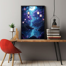 Illuminated Forest Lantern Wall Art - Enchanting Mystical Magical Forest Painting Poster, Dreamy Nature-Inspired Decor