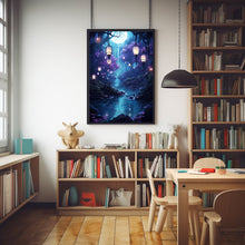 Illuminated Forest Lantern Wall Art - Enchanting Mystical Magical Forest Painting Poster, Dreamy Nature-Inspired Decor