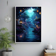 Illuminated Forest Lantern Wall Art - Enchanting Mystical Magical Forest Painting Poster, Dreamy Nature-Inspired Decor