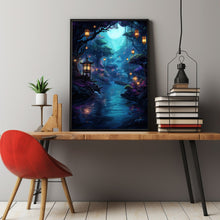 Illuminated Forest Lantern Wall Art - Enchanting Mystical Magical Forest Painting Poster, Dreamy Nature-Inspired Decor