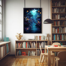 Illuminated Forest Lantern Wall Art - Enchanting Mystical Magical Forest Painting Poster, Dreamy Nature-Inspired Decor