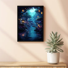 Illuminated Forest Lantern Wall Art - Enchanting Mystical Magical Forest Painting Poster, Dreamy Nature-Inspired Decor