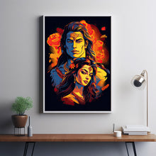 Lord Shiva & Parvati Poster - Divine Light in Mystic Painting, Spiritual Sacred Art for Home Wall Decor, Hindu God Imagery