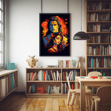 Lord Shiva & Parvati Poster - Divine Light in Mystic Painting, Spiritual Sacred Art for Home Wall Decor, Hindu God Imagery