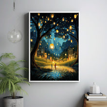 The Dancing Fireflies Poster - Enchanting Mystical Magical City Gardens Painting, Dreamy Nature-Inspired Urban Decor