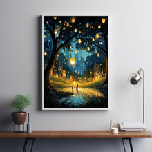 The Dancing Fireflies Poster - Enchanting Mystical Magical City Gardens Painting, Dreamy Nature-Inspired Urban Decor