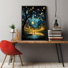 The Dancing Fireflies Poster - Enchanting Mystical Magical City Gardens Painting, Dreamy Nature-Inspired Urban Decor